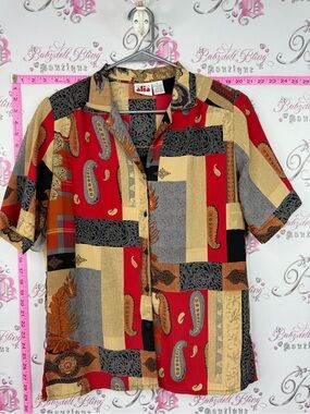 Alia shirt Patchwork Paisley Button-Down Shirt - Red/Gold/Black